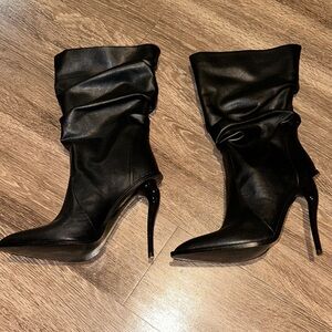 Chic Black Leather Heeled Boots